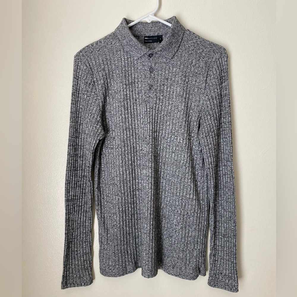 ASOS Long Sleeve Slim Fit Gray Polo in Medium